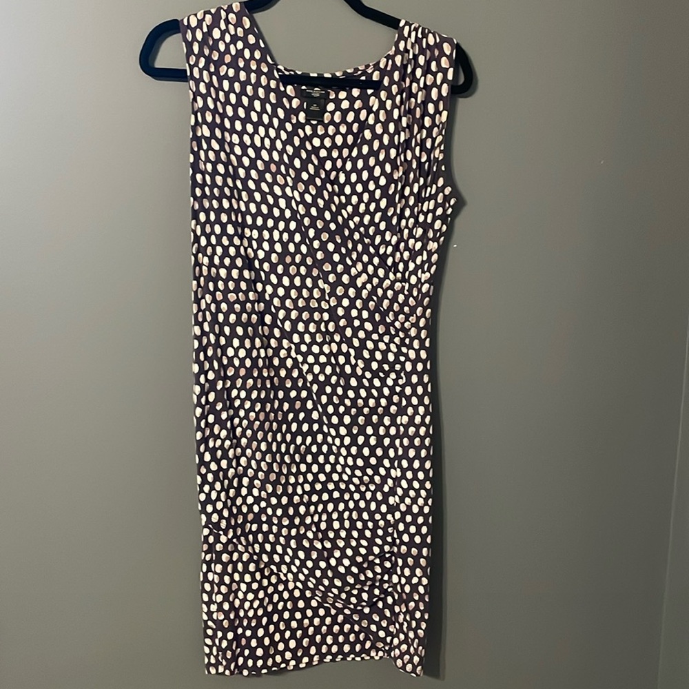 Ann Taylor Factory Faux Wrap Purple Dot Dress, size MP